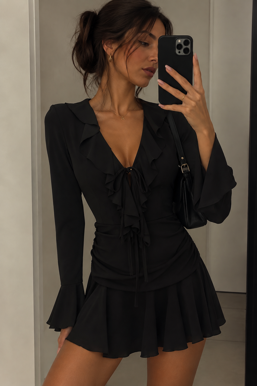 LARA RUFFLE DRESS – Schwarz