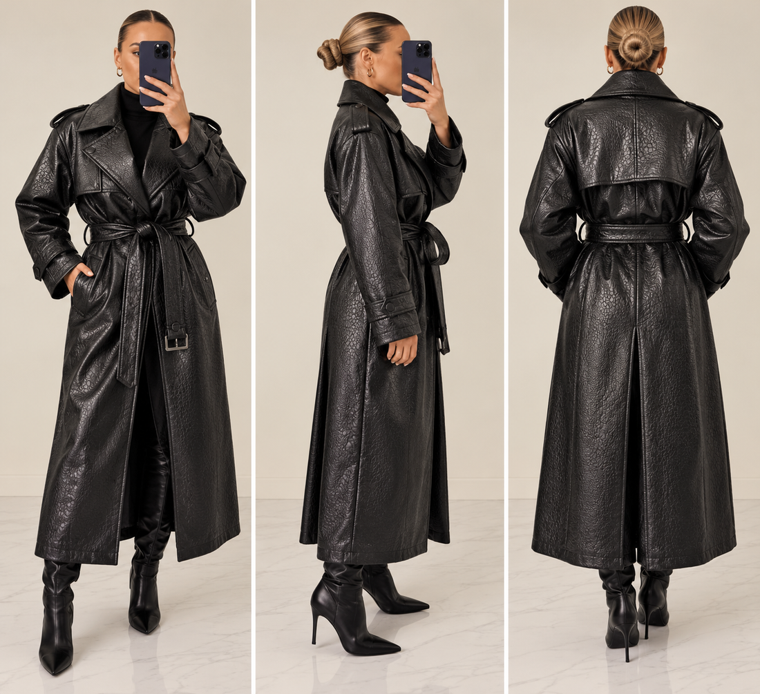 NOIR ÉLITE – Luxury Croc Trench Coat
