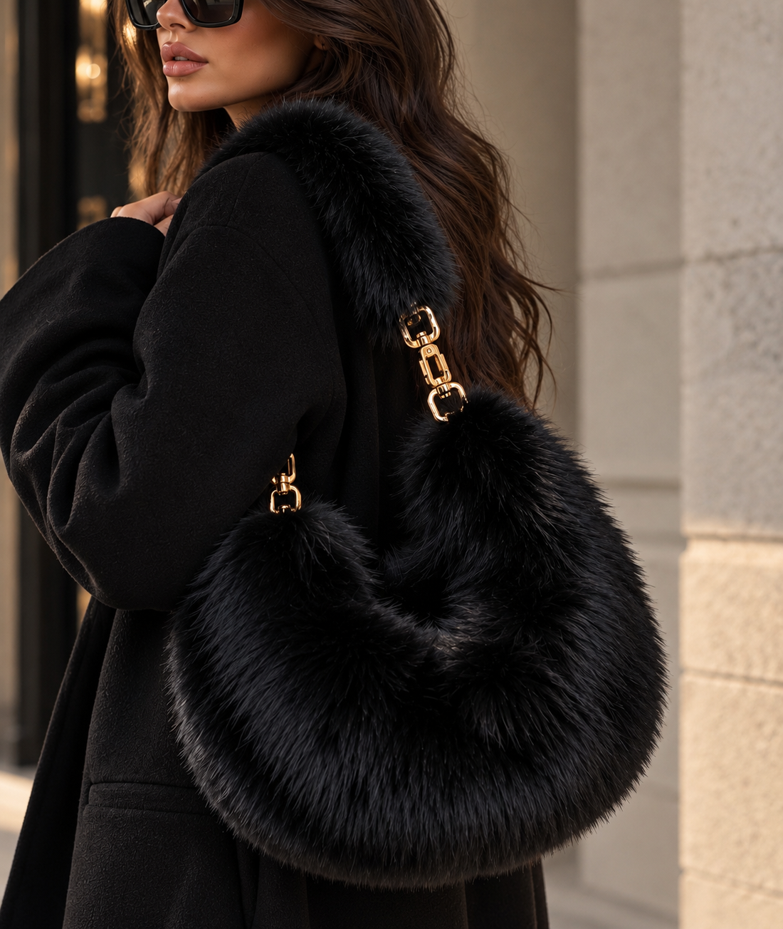 FLORENCE FUR – Luxury Schultertasche – Schwarz