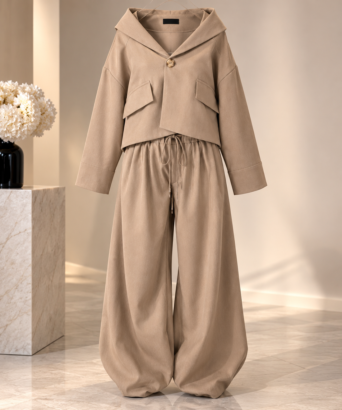 ELINA BEIGE RELAXED TWO-PIECE SET