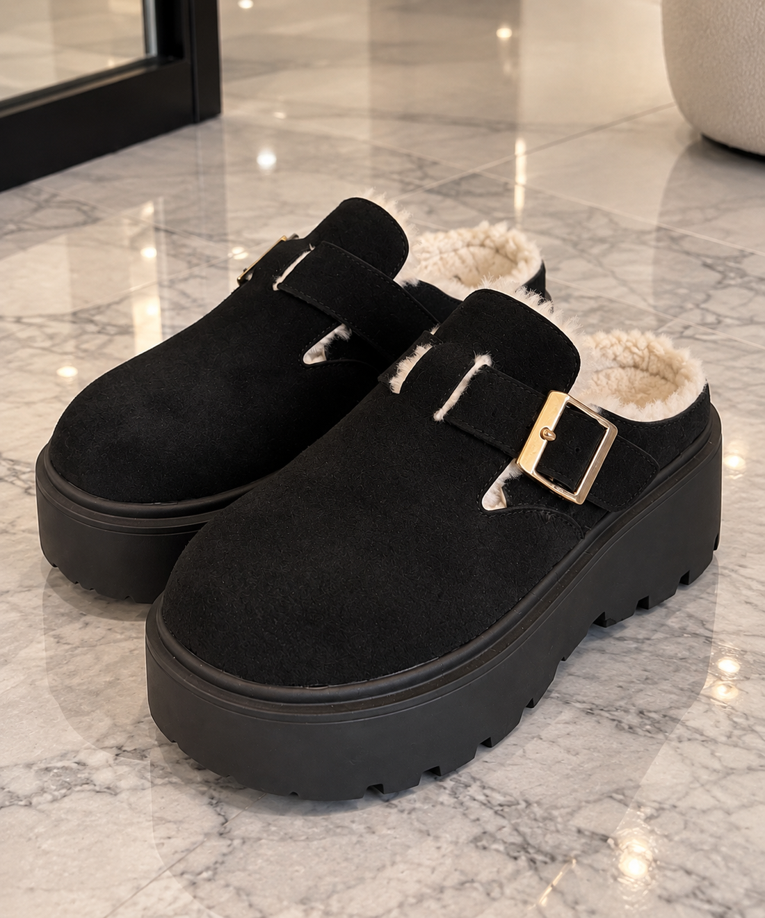 SAVANNA BUCKLE PLATFORM SHOES – Schwarz