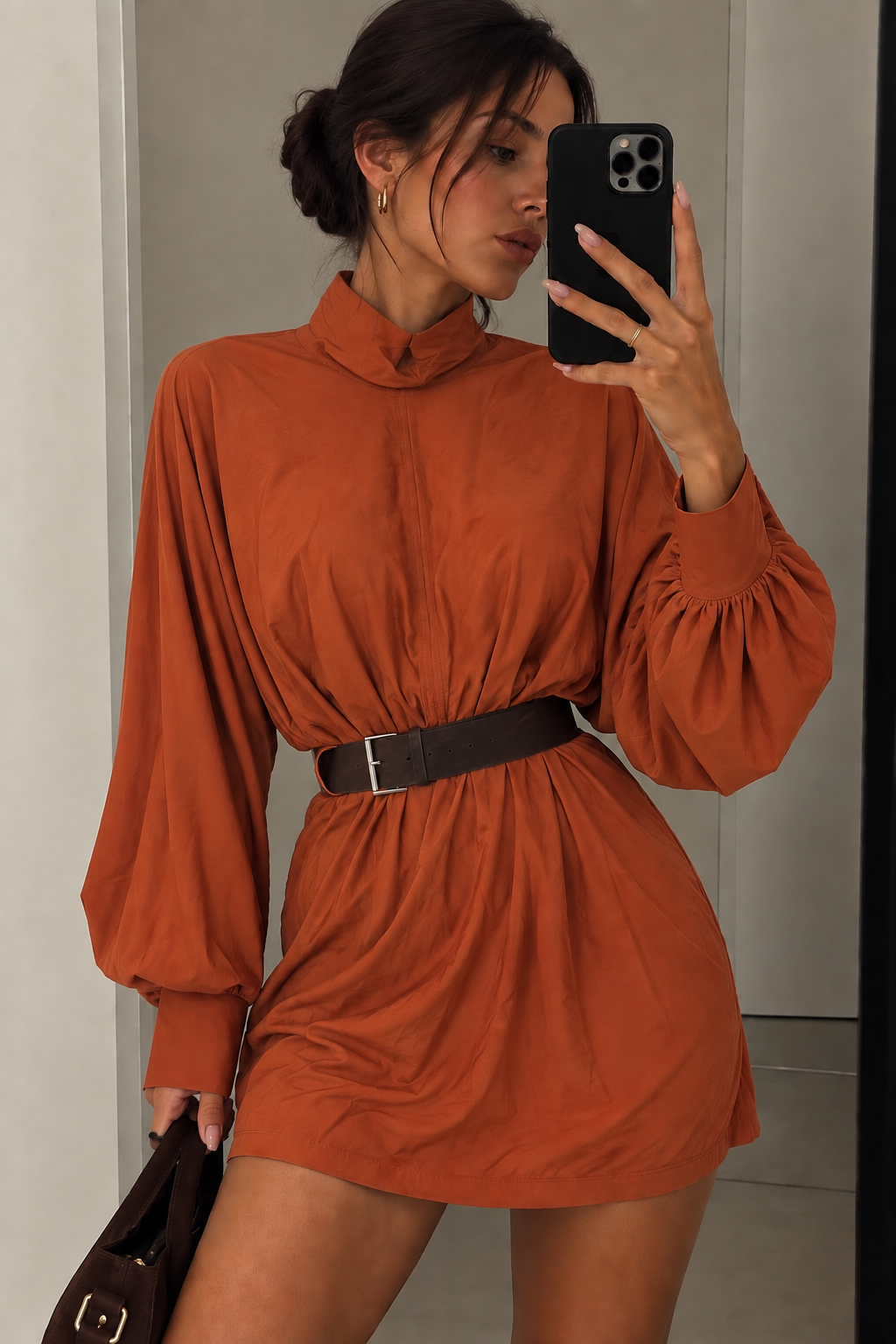 ALORA RUST OPEN-BACK MINI DRESS