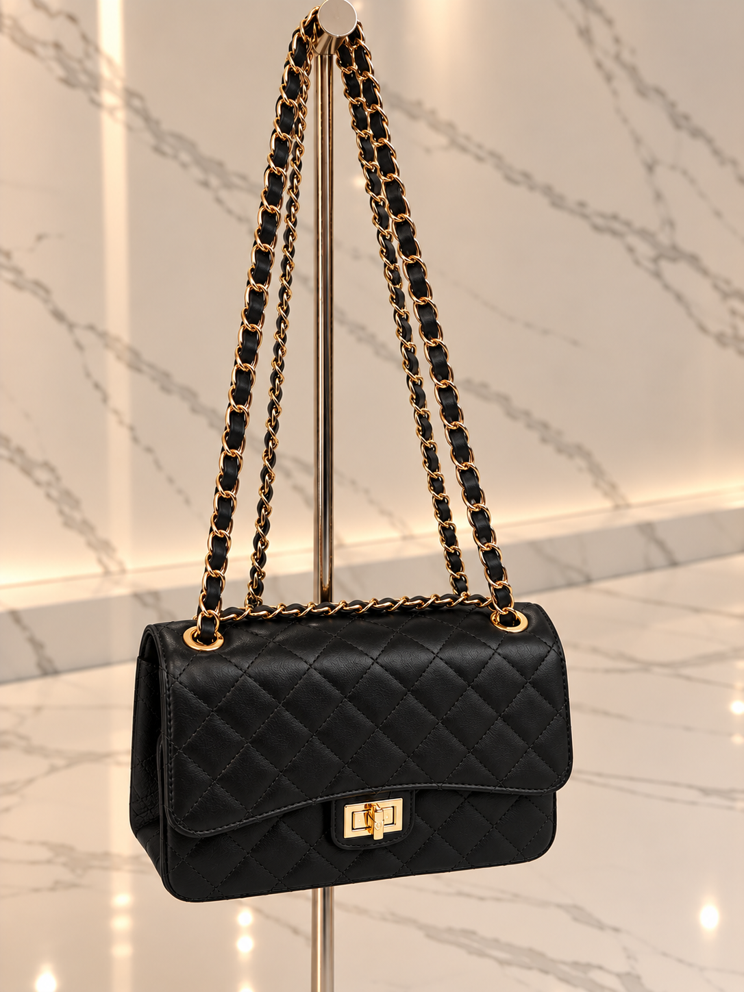 ÉLORA CLASSIC – Gesteppte Schultertasche – Schwarz