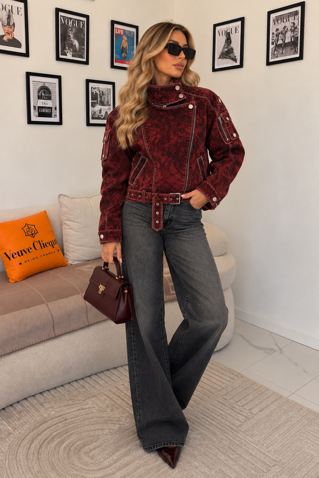 Suede Oversized Jacket – Weinrot