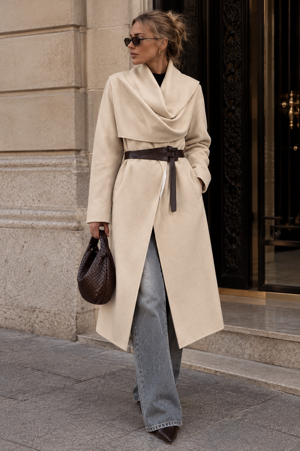 ÉLISE PARIS – Eleganter Longmantel – Beige