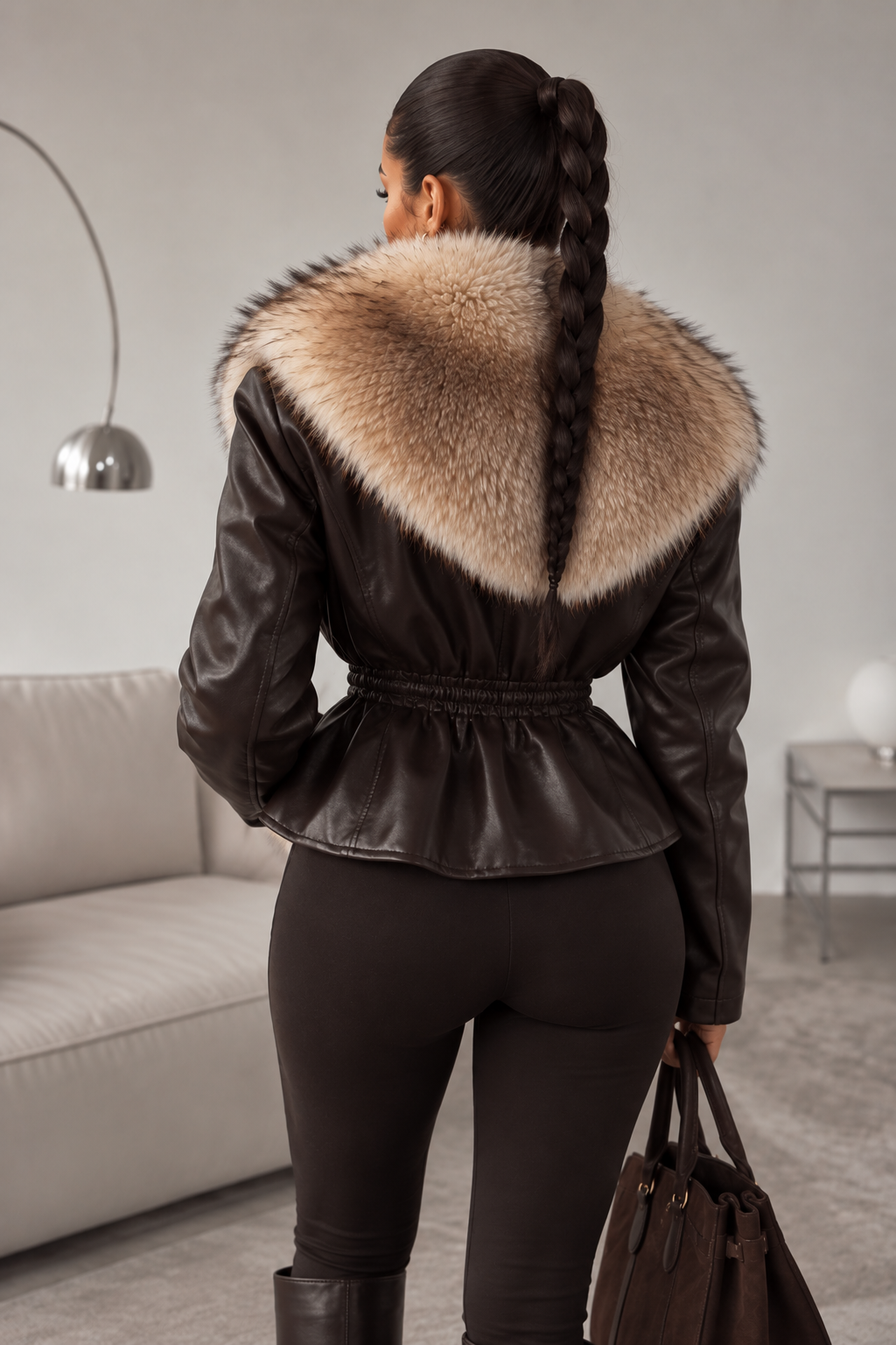 BELLA ROYALE – Lederlook-Jacke mit Fellbesatz