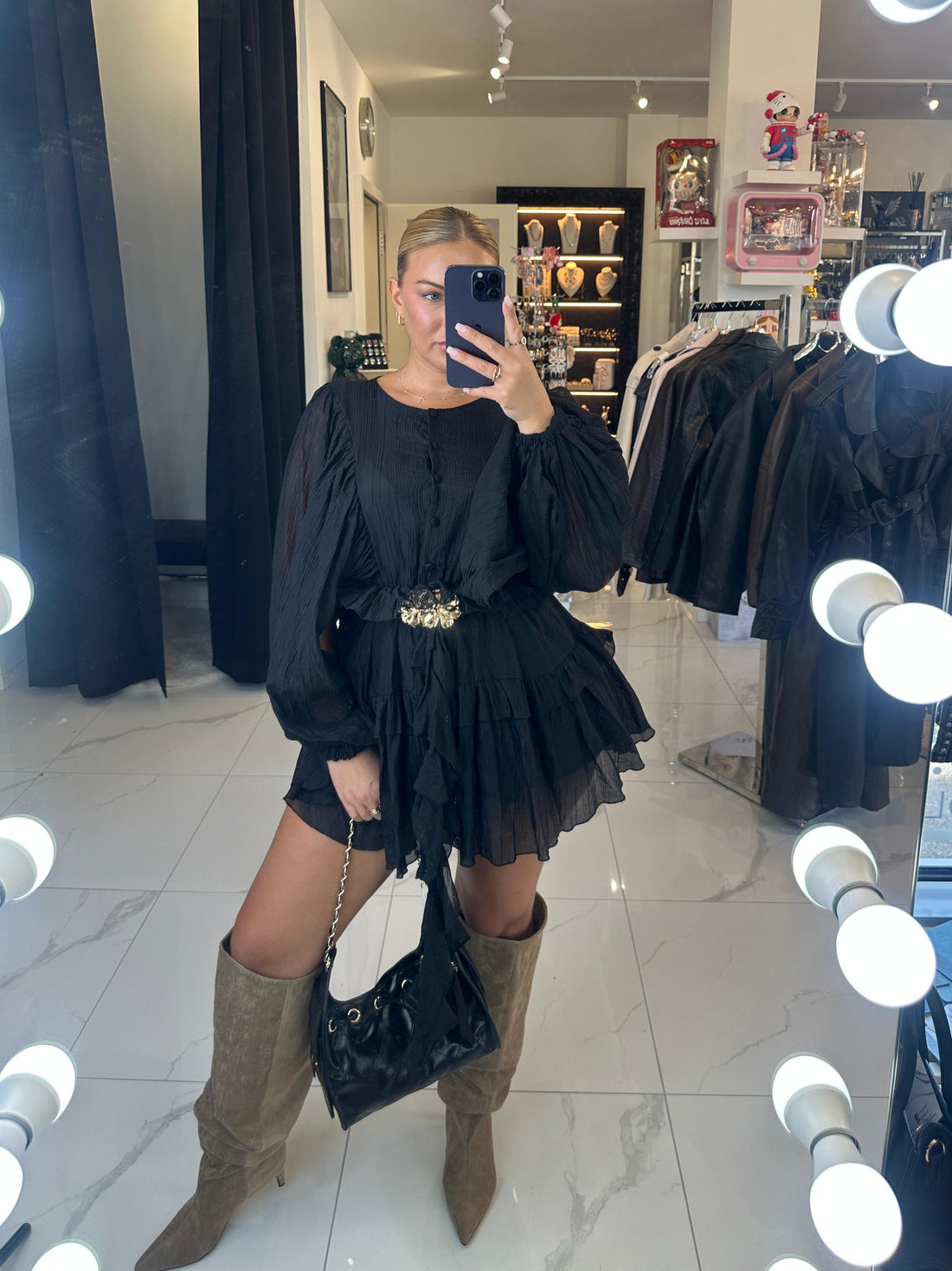SINA BLACK RUFFLE MINI DRESS
