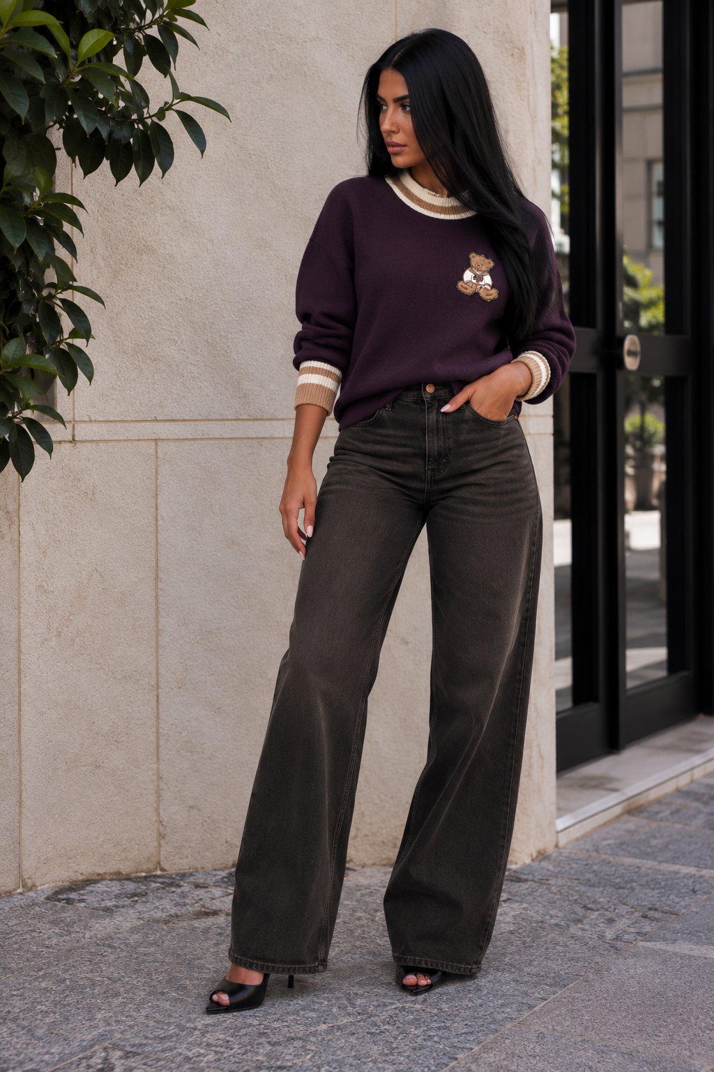 Teddy Club Sweater – Weinrot