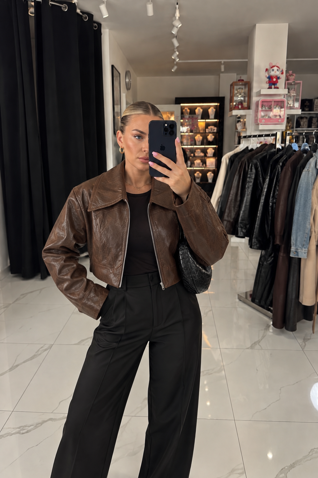 MELORA CROPPED FAUX LEATHER JACKET – Braun