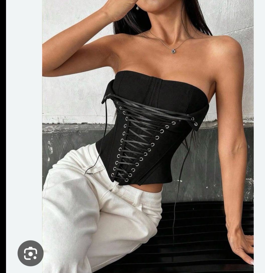 MALIA BROWN LACE-UP CORSET TOP – Schwarz