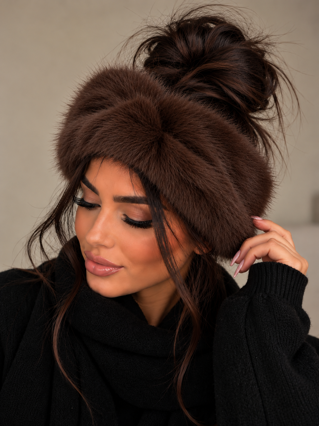 ALPINE ELEGANCE – Flauschiges Fellstirnband – Braun