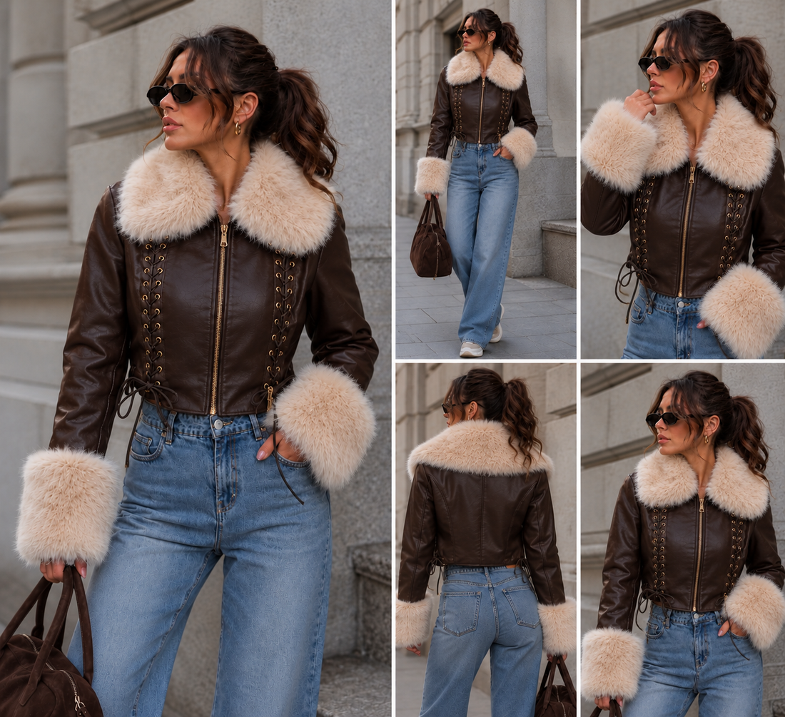 Black Faux Leather Fur Collar Jacket – Braun