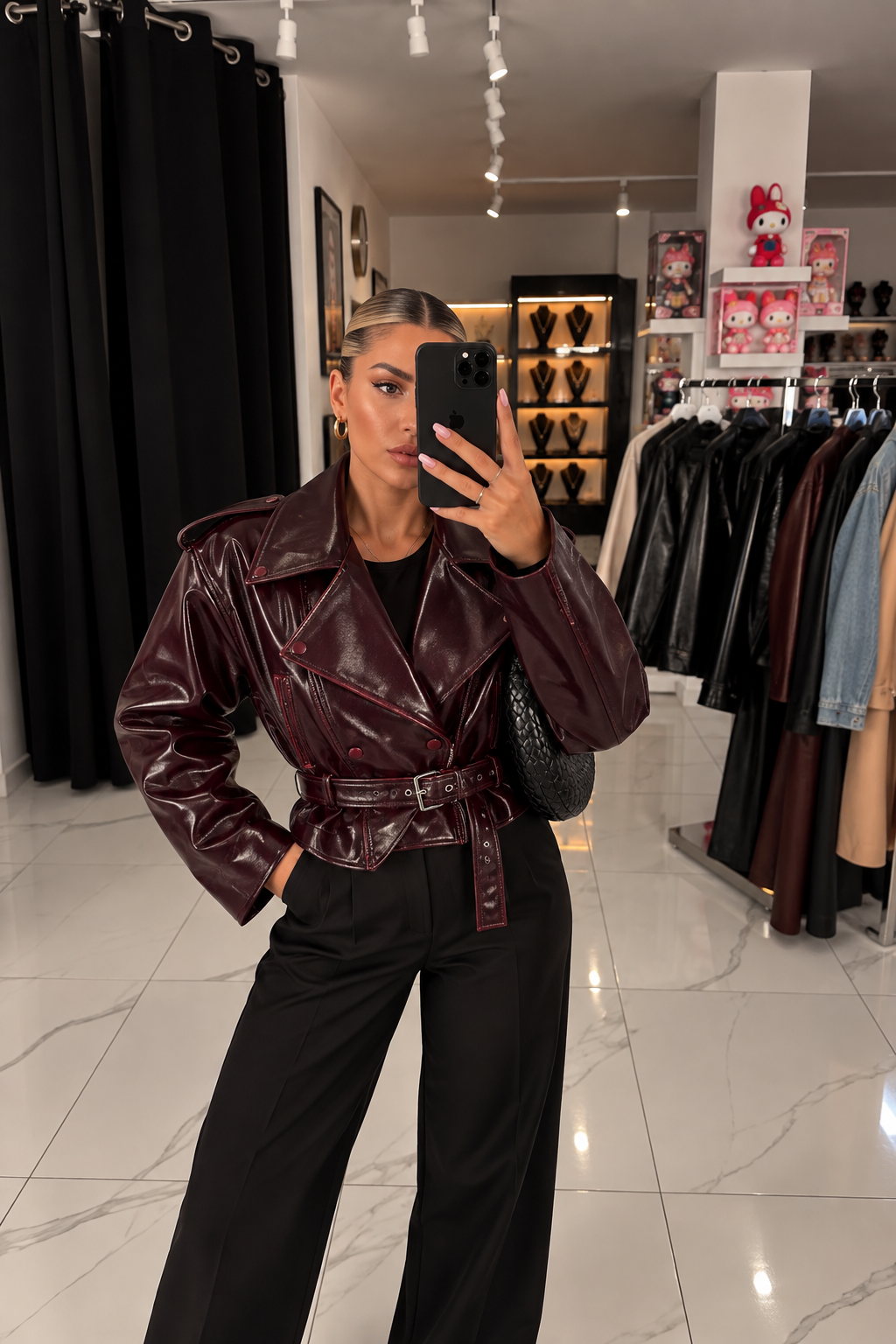 NADIRA LEATHER BELTED JACKET – Braun