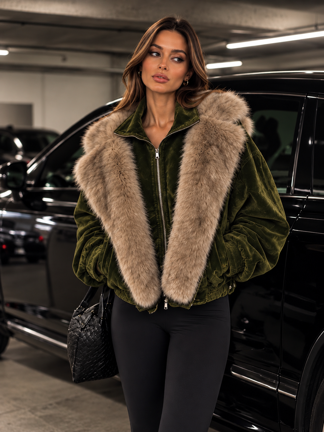 Milano Faux Fur Bomber Jacket – Olive