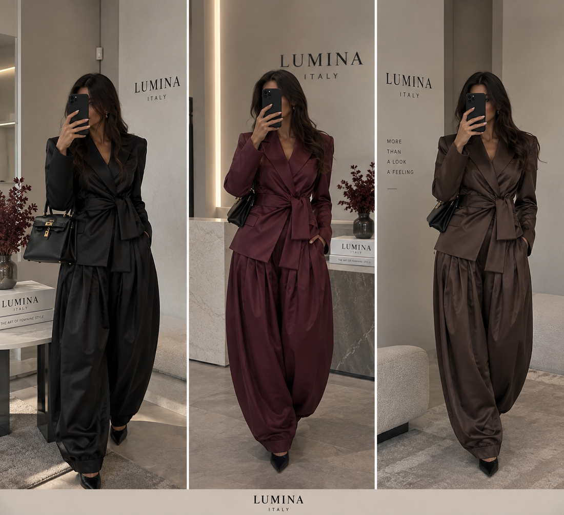 AMALIA BLACK SATIN TWO-PIECE SET – Weinrot