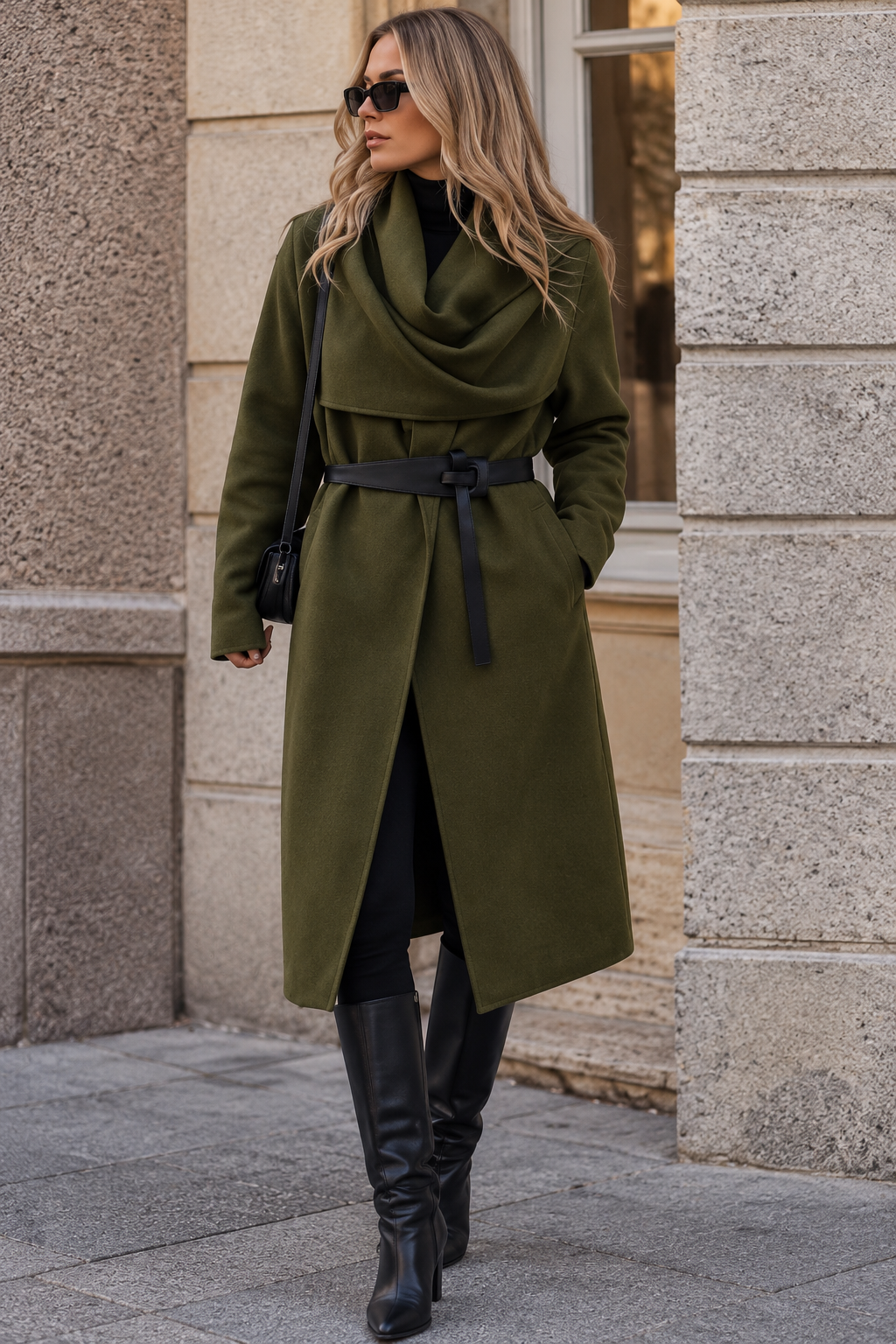 ÉLISE PARIS – Eleganter Longmantel – Olive