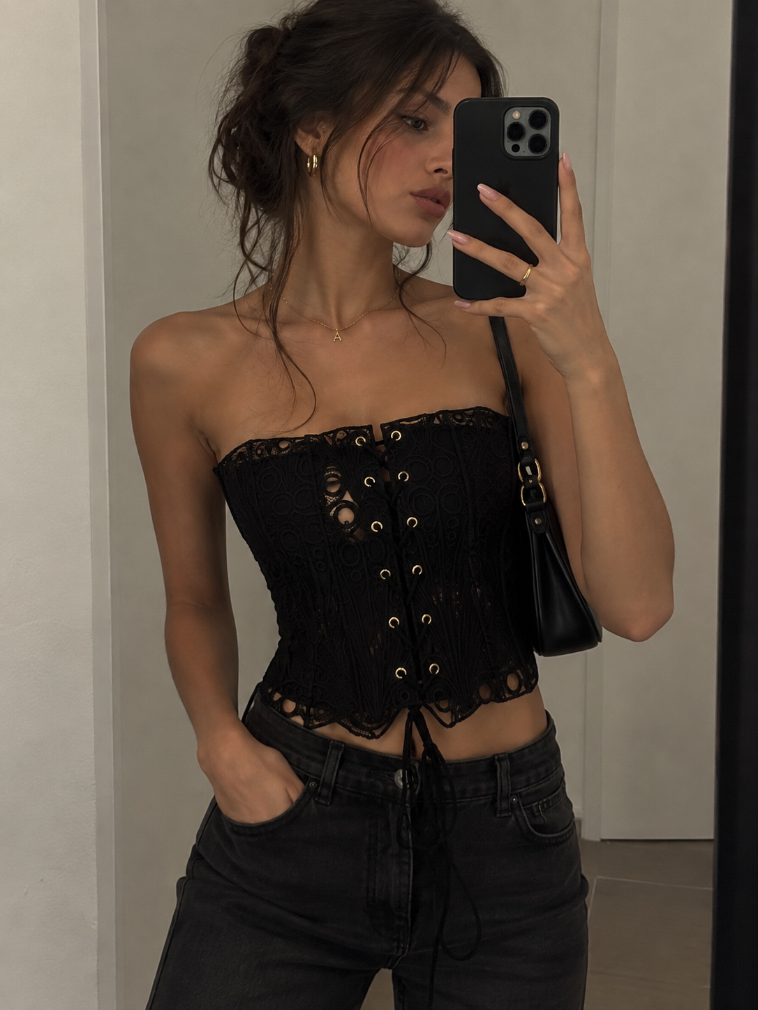 ALVÉRA Lace-Up Corset Top – Schwarz