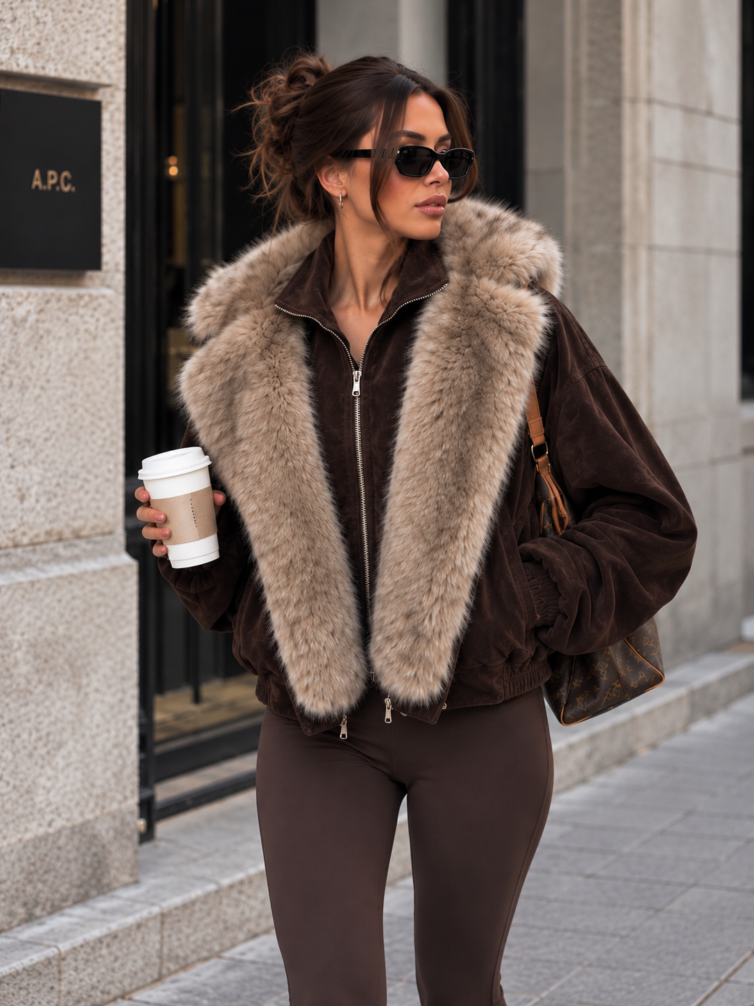 Milano Faux Fur Bomber Jacket – Braun