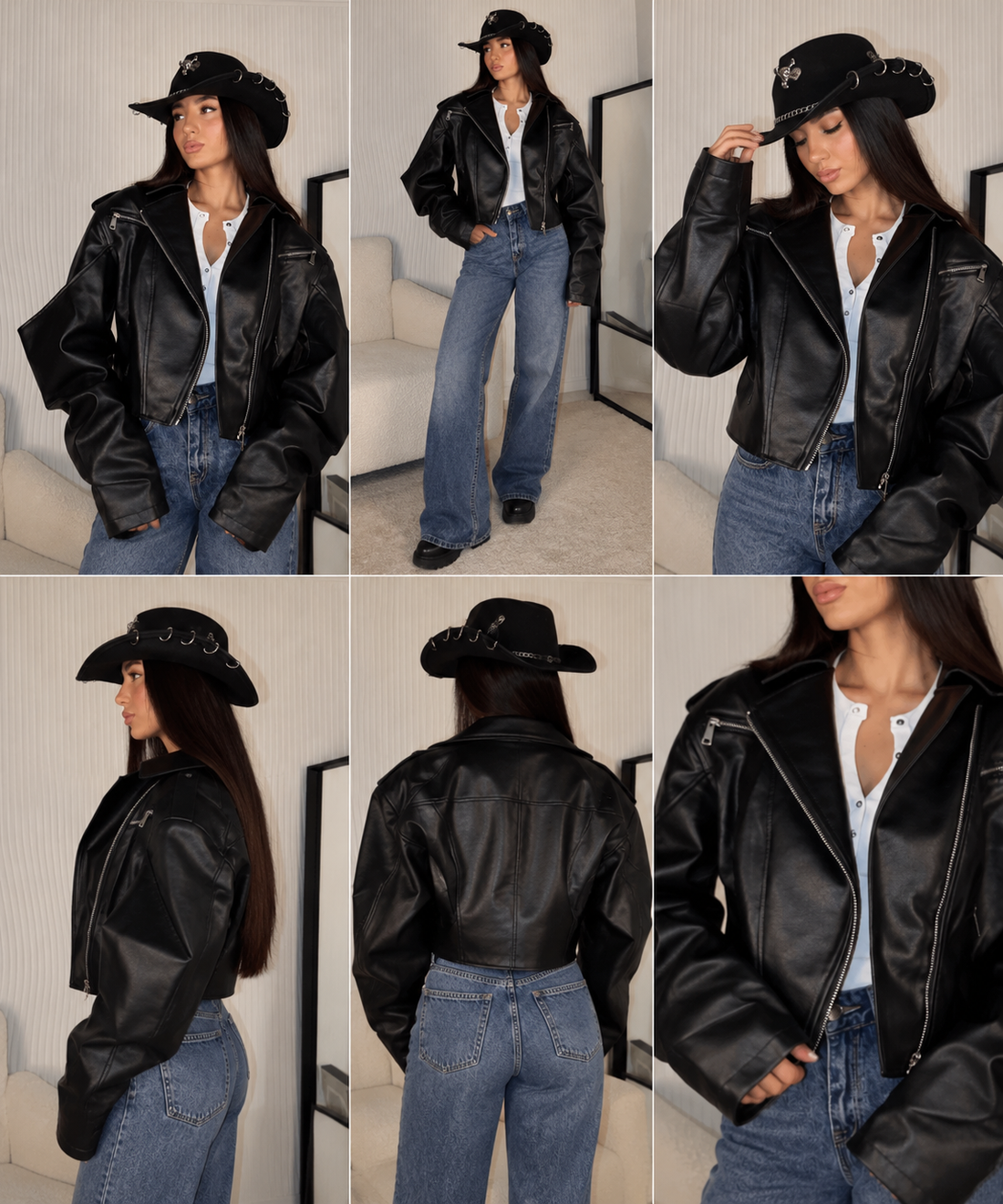 Black Oversized Biker Leather Jacket