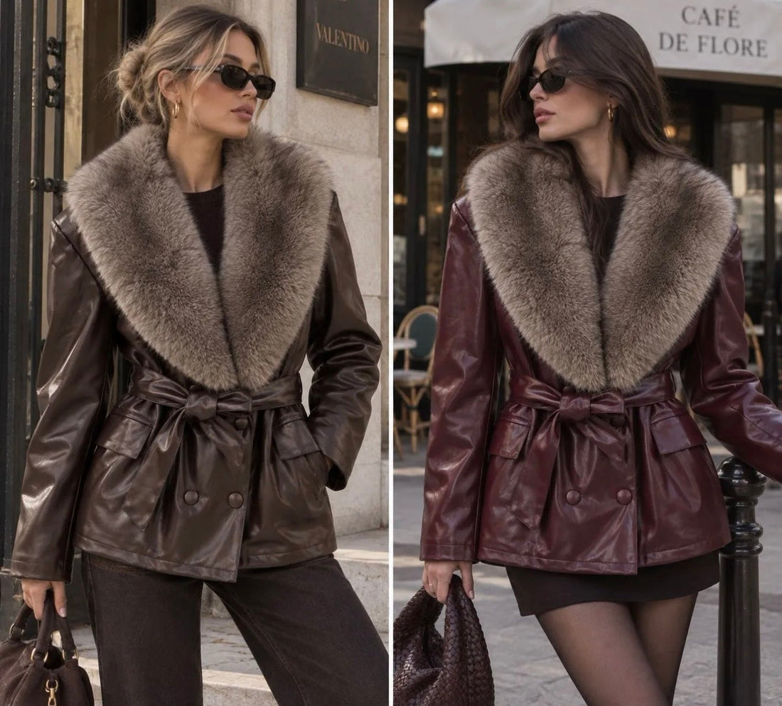 AMINA BLACK FAUX FUR LEATHER JACKET – Braun