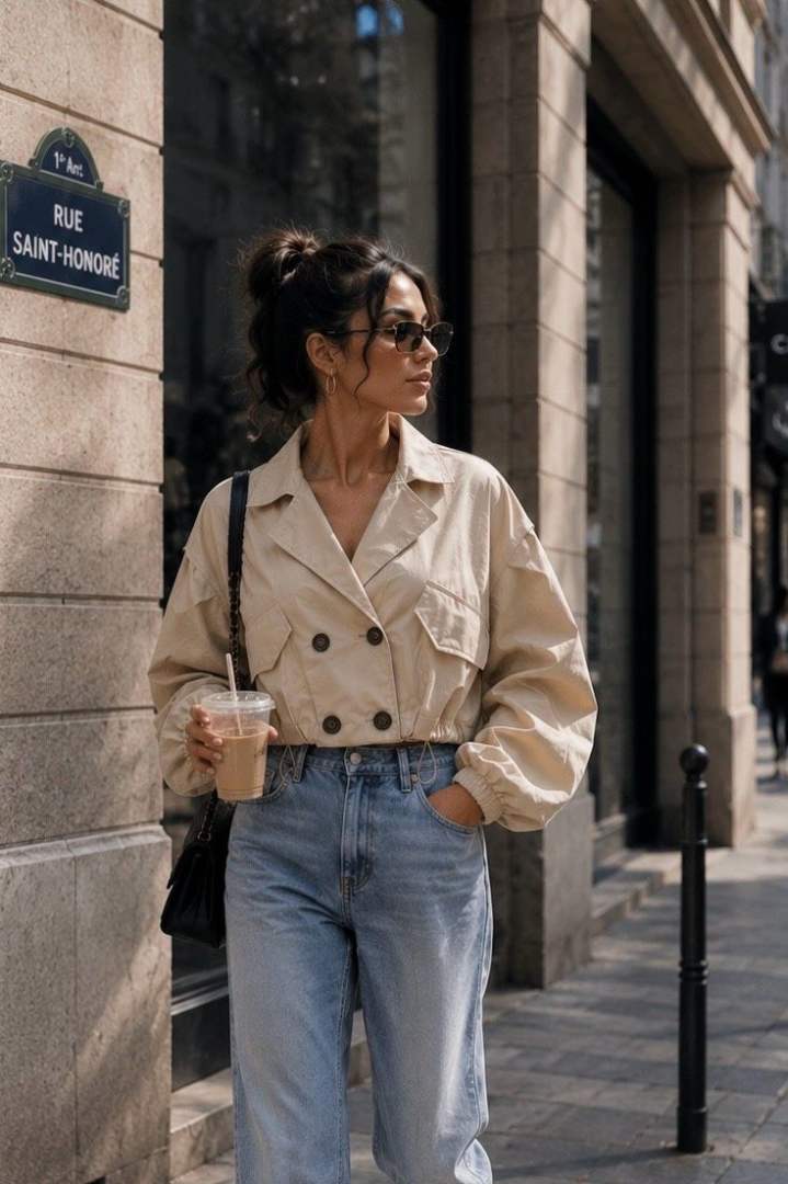 Paris Cropped Trench Jacket – Beige