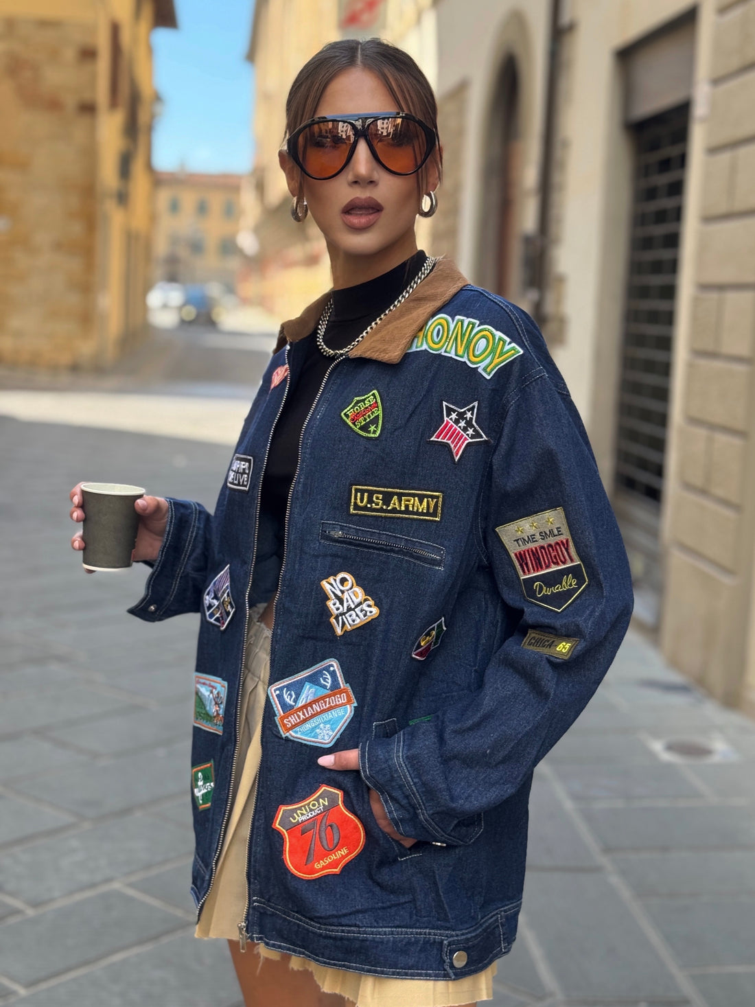 Vintage Patch Denim Utility Jacket