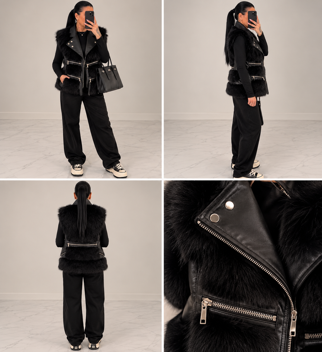 Vienna Fur Leather Vest – Schwarz