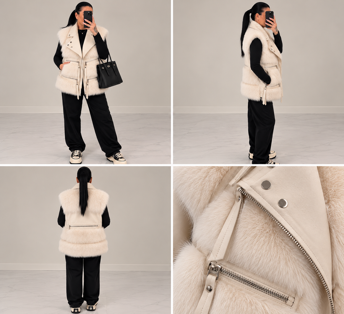 Vienna Fur Leather Vest – Creme/Weiss