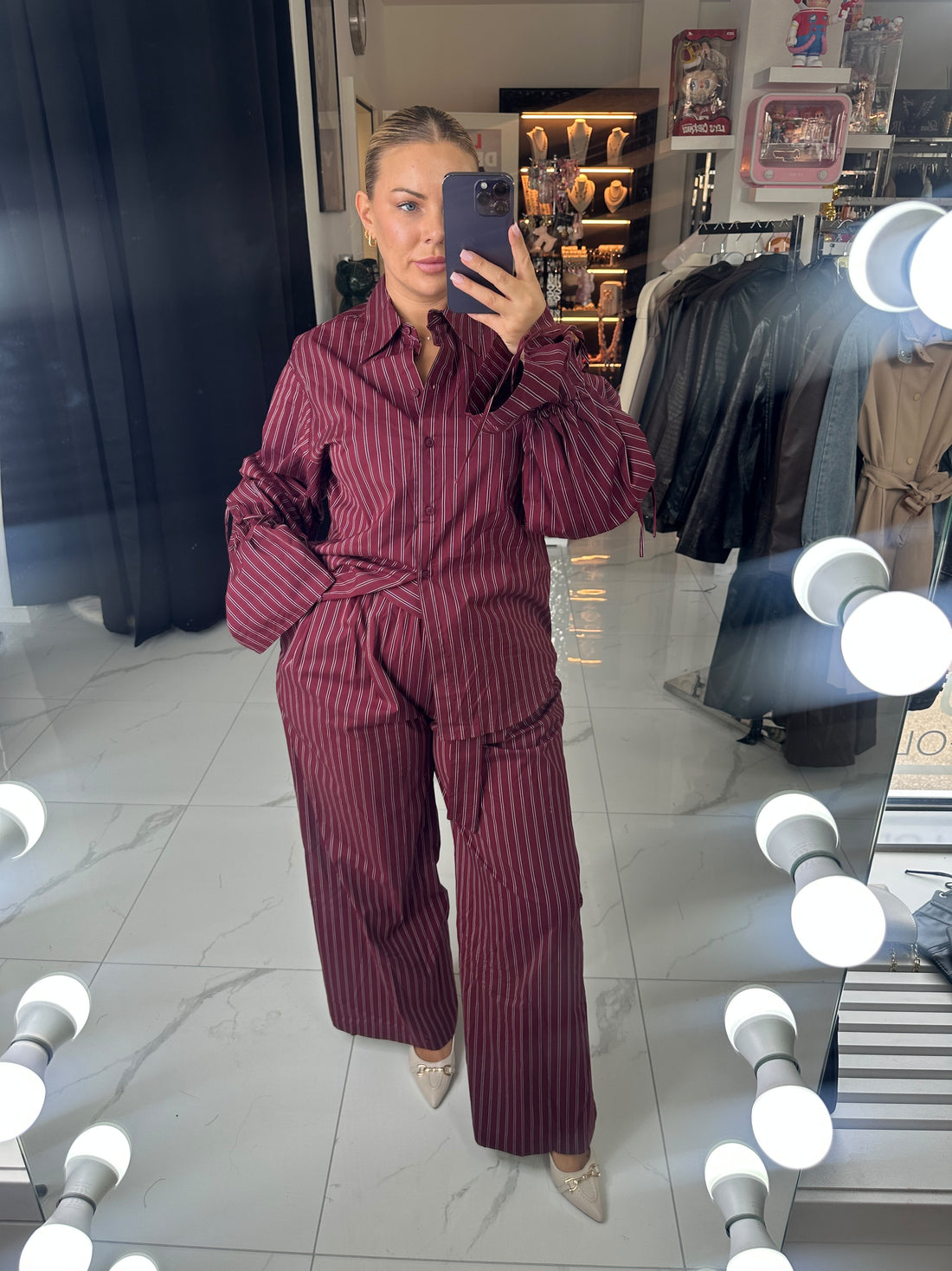 VERENA STRIPED TWO-PIECE SET – Weinrot