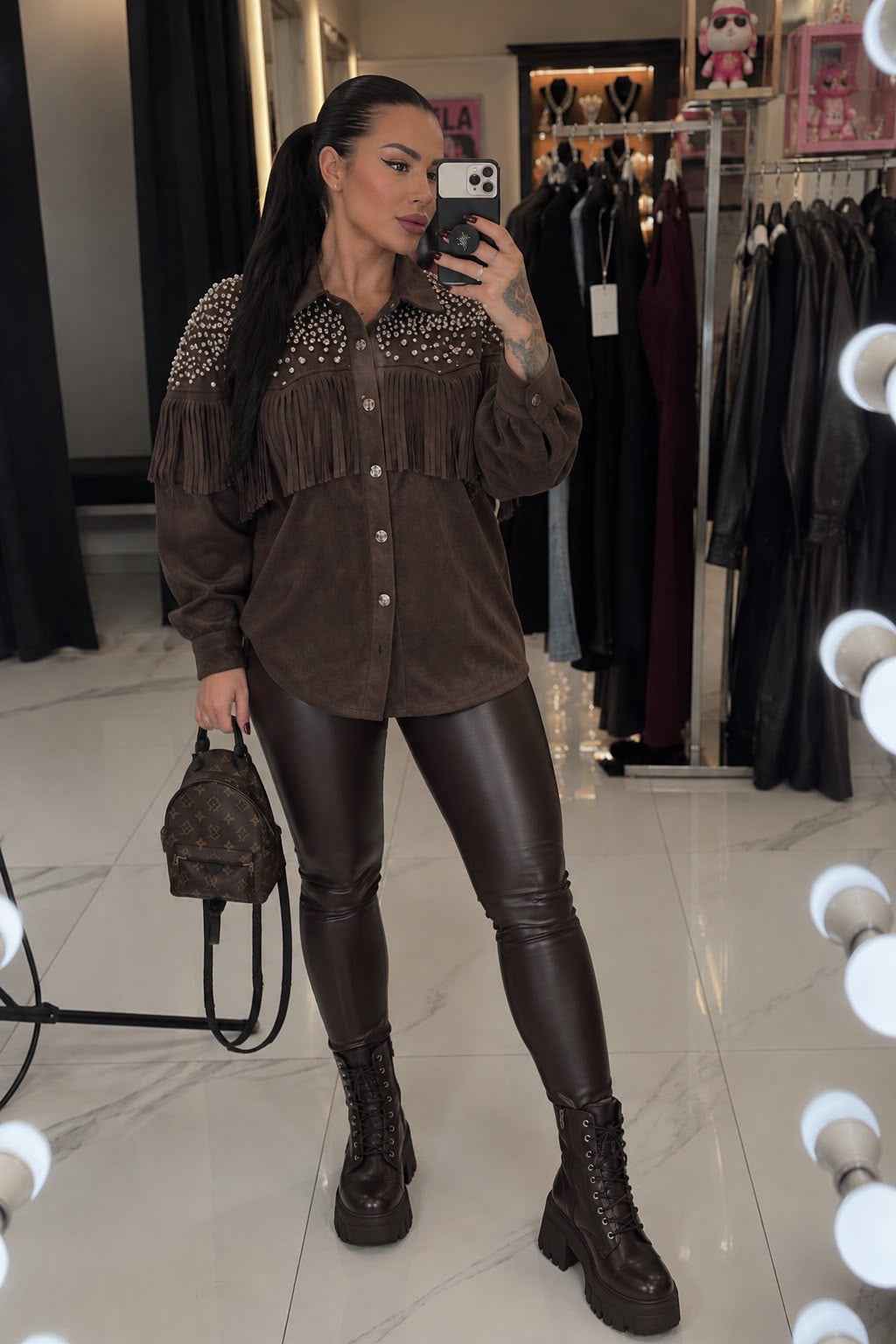NAYLA BROWN FRINGE BLOUSE