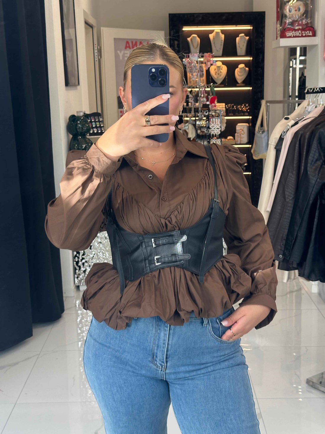 VALENTINA Corset Bluse – Braun
