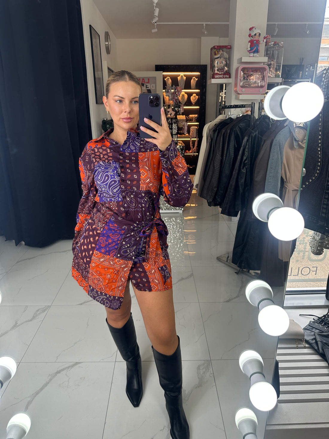 ZARIA BROWN PRINT DRESS – Orange